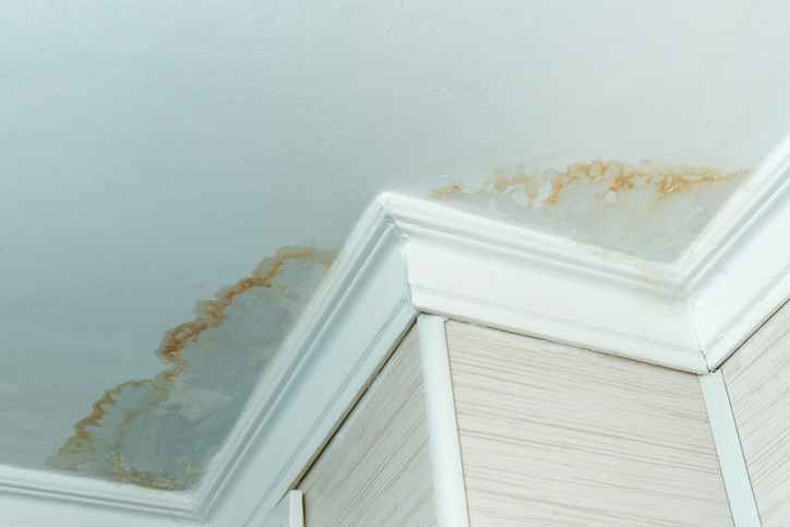 A water-damaged ceiling in a home